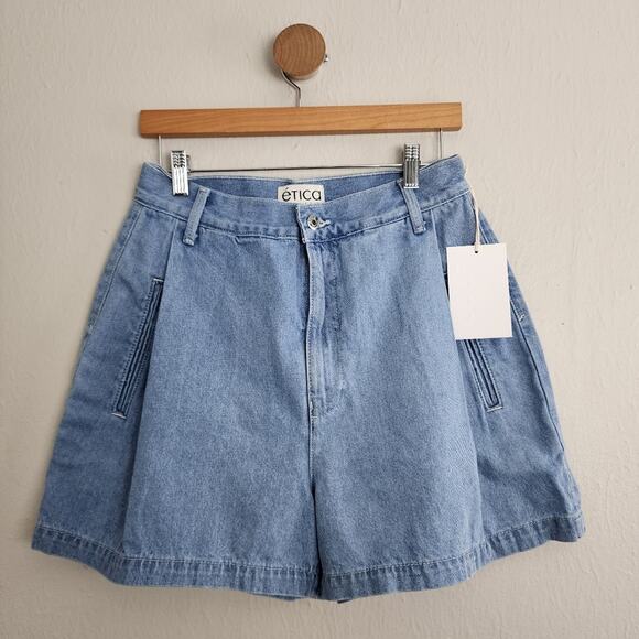 Etica Pants - NWT Etica Max Pleated High Waisted Denim Shorts - Tailored Trouser - Anthro 29